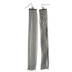 Metal Chain Tassel Dangle-Earrings With Bead Accents Black & Silver-Tone LQE387