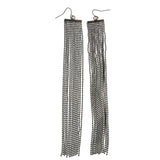 Metal Chain Tassel Dangle-Earrings With Bead Accents Black & Silver-Tone LQE387