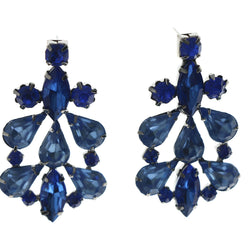 Blue & Silver-Tone Colored Metal Dangle-Earrings With Crystal Accents #LQE418