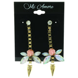 Gold-Tone & Pink Colored Metal Dangle-Earrings With Crystal Accents #LQE437