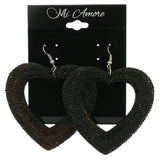 Heart Dangle-Earrings With Crystal Accents Black & Silver-Tone Colored #LQE452