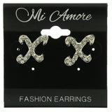Silver-Tone Metal Stud-Earrings With Crystal Accents #LQE461