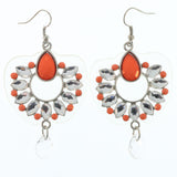 Orange & Clear Colored Acrylic Dangle-Earrings With Crystal Accents #LQE705