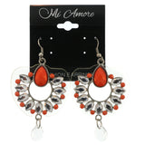 Orange & Clear Colored Acrylic Dangle-Earrings With Crystal Accents #LQE705