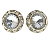 Silver-Tone Metal Stud-Earrings With Crystal Accents #LQE815