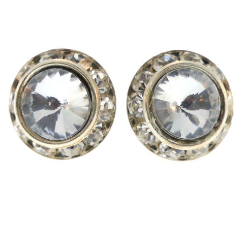 Silver-Tone Metal Stud-Earrings With Crystal Accents #LQE815