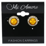 Silver-Tone & Orange Colored Metal Stud-Earrings With Crystal Accents #LQE836