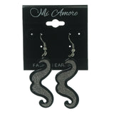Mustache Dangle-Earrings Silver-Tone & Black Colored #LQE907