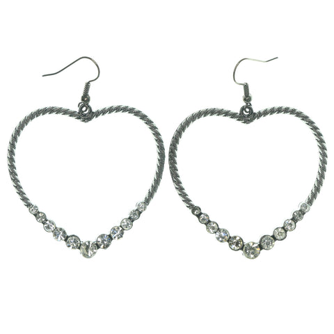 Heart Dangle-Earrings With Crystal Accents  Silver-Tone Color #LQE915