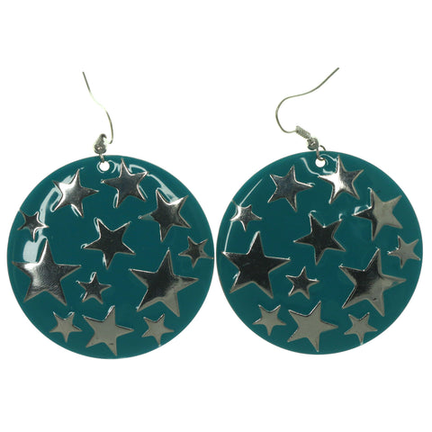 Star Dangle-Earrings Blue & Silver-Tone Colored #LQE922