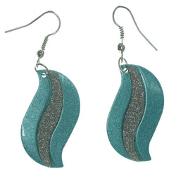 Sparkle Glitter Dangle-Earrings Blue & Silver-Tone Colored #LQE935