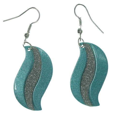 Sparkle Glitter Dangle-Earrings Blue & Silver-Tone Colored #LQE935