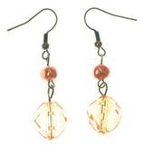 Peach & Gold-Tone Colored Metal Dangle-Earrings With Bead Accents #LQE942