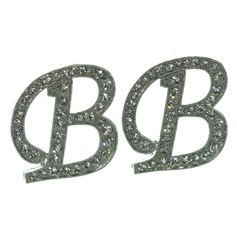 Silver-Tone Metal Stud-Earrings With Crystal Accents #LQE946