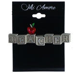 Teacher Kids Blocks Apple  Brooch-Pin Silver-Tone & Red Colored #LQP1350