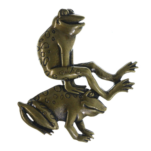 Frogs Playing Leapfrog Brooch-Pin Gold-Tone & Black Colored #LQP1355