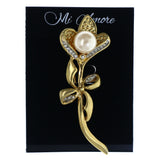 Flower Brooch-Pin With Crystal Accents Gold-Tone & White Colored #LQP1363