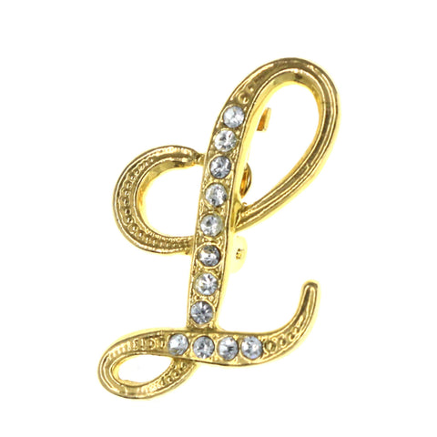Initial  L  Brooch-Pin  With Crystal Accents Gold-Tone Color #LQP1369