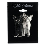 Kitty Cat Brooch-Pin With Crystal Accents Silver-Tone & Black Colored #LQP1420