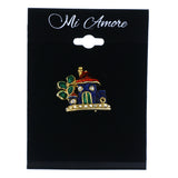 House Tree Brooch-Pin With Crystal Accents Colorful & Gold-Tone Colored #LQP1429