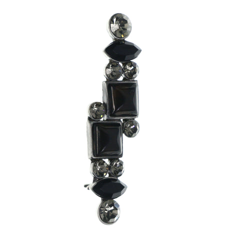 Silver-Tone & Black Colored Metal Brooch-Pin With Crystal Accents #LQP1430