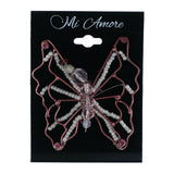 Butterfly Brooch-Pin With Bead Accents Pink & White Colored #LQP1437