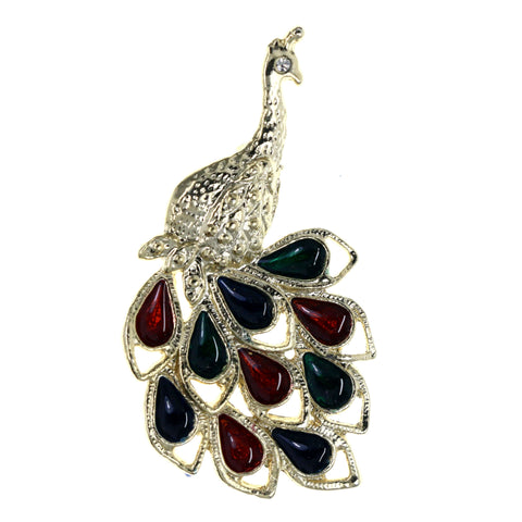 Peacock Brooch-Pin Gold-Tone & Multi Colored #LQP1443