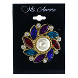Colorful & Gold-Tone Colored Metal Brooch-Pin With Crystal Accents #LQP1449