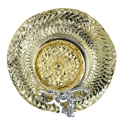 Woven Sun Hat Bow Brooch-Pin Gold-Tone & Silver-Tone Colored #LQP1451