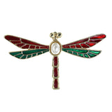 Dragonfly Brooch-Pin With Bead Accents Green & Red Colored #LQP1454