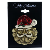 Santa Clause Holly Christmas Brooch-Pin With Crystal Accents Gold-Tone & Multi Colored #LQP1459