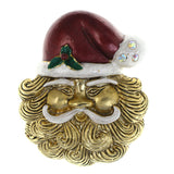 Santa Clause Holly Christmas Brooch-Pin With Crystal Accents Gold-Tone & Multi Colored #LQP1489