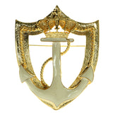 Anchors Brooch Pin Gold-Tone & White Colored #LQP152