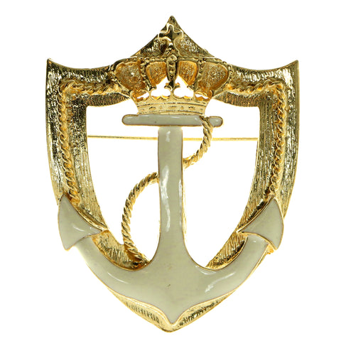 Anchors Brooch Pin Gold-Tone & White Colored #LQP152