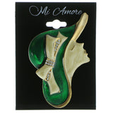 Woman Brooch Pin With Crystal Accents Gold-Tone & Green Colored #LQP153