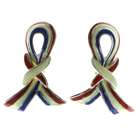 Set of Two Patriotic Ribbon Brooch Pin Silver-Tone & Multi Colored #LQP156