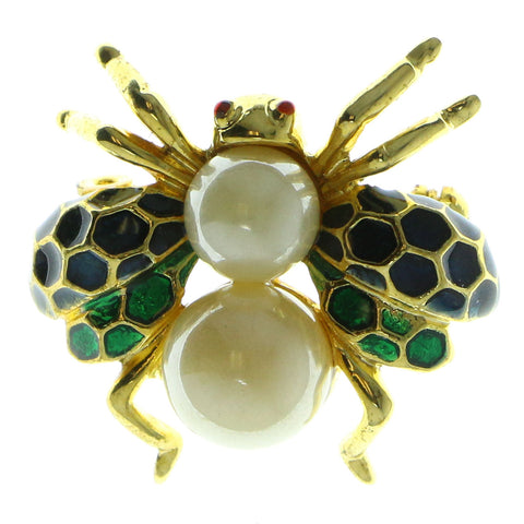 Insect Brooch Pin With Colorful Accents Gold-Tone & Multi Colored #LQP176