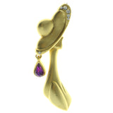 Woman's Profile Brooch Pin With Crystal Accents Gold-Tone & Purple Colored #LQP178
