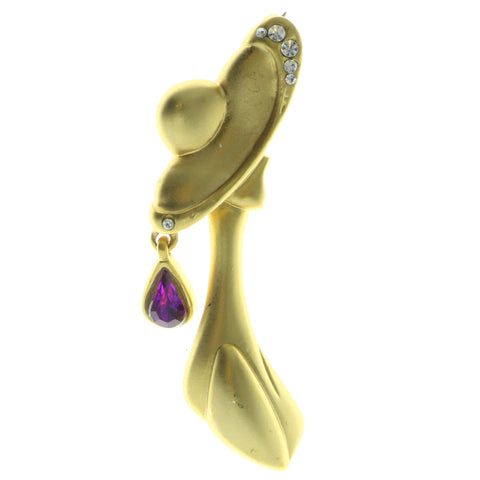 Woman's Profile Brooch Pin With Crystal Accents Gold-Tone & Purple Colored #LQP178