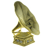 Rercord Player Brooch Pin With Crystal Accents  Gold-Tone Color #LQP182