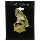 Rercord Player Brooch Pin With Crystal Accents  Gold-Tone Color #LQP182