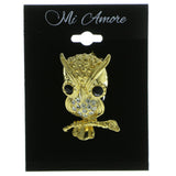 Owl Brooch Pin With Crystal Accents  Gold-Tone Color #LQP189