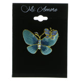 Butterfly Brooch Pin With Crystal Accents Gold-Tone & Blue Colored #LQP199