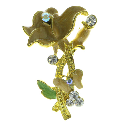 Flowers Brooch Pin With Crystal Accents Gold-Tone & Yellow Colored #LQP201