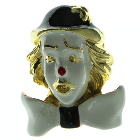 Clown Brooch-Pin With Colorful Accents Gold-Tone & White Colored #LQP210