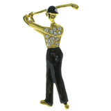 Golf Brooch-Pin With Crystal Accents Gold-Tone & Black Colored #LQP235