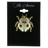 Beetle Brooch-Pin With Crystal Accents Gold-Tone & White Colored #LQP244
