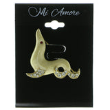 Sealion Brooch-Pin With Crystal Accents Gold-Tone & White Colored #LQP252