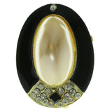 Gold-Tone & Black Colored Metal Brooch-Pin With Crystal Accents #LQP262