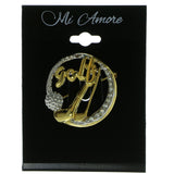 Gold-Tone & White Colored Metal Brooch-Pin With Colorful Accents #LQP323